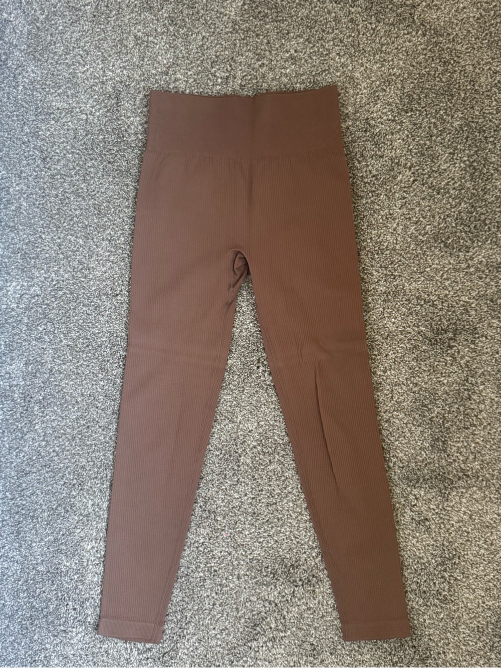 OQQ Women's Ribbed High Waisted Leggings, Brown, Small
